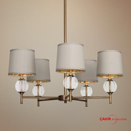 Wendi Gri Şapka ve 5 Kollu Pirinç Avize