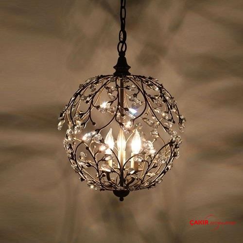 Rustic Wire Basket Crystal Stone Chandelier