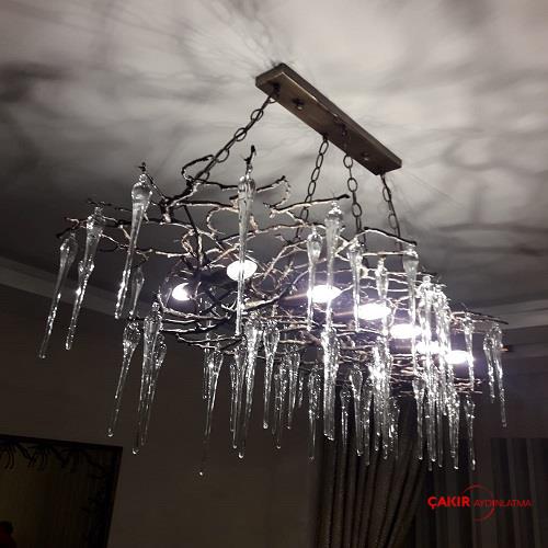 ثريا فاريك النحاسية بتصميم فرع جليد على شكل بندول