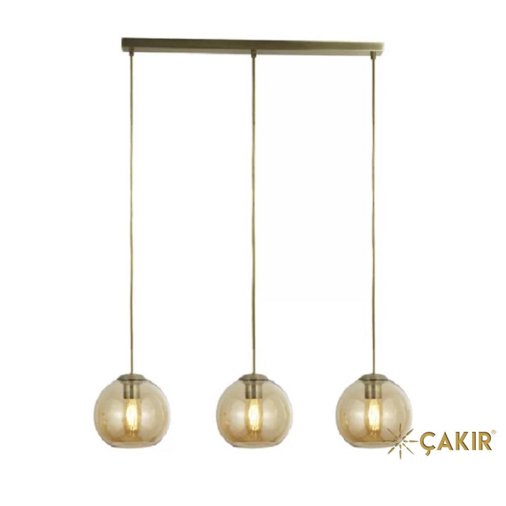 Amirah 3-Lambalı Eskitme ve Bal Top Camlı Sarkıt