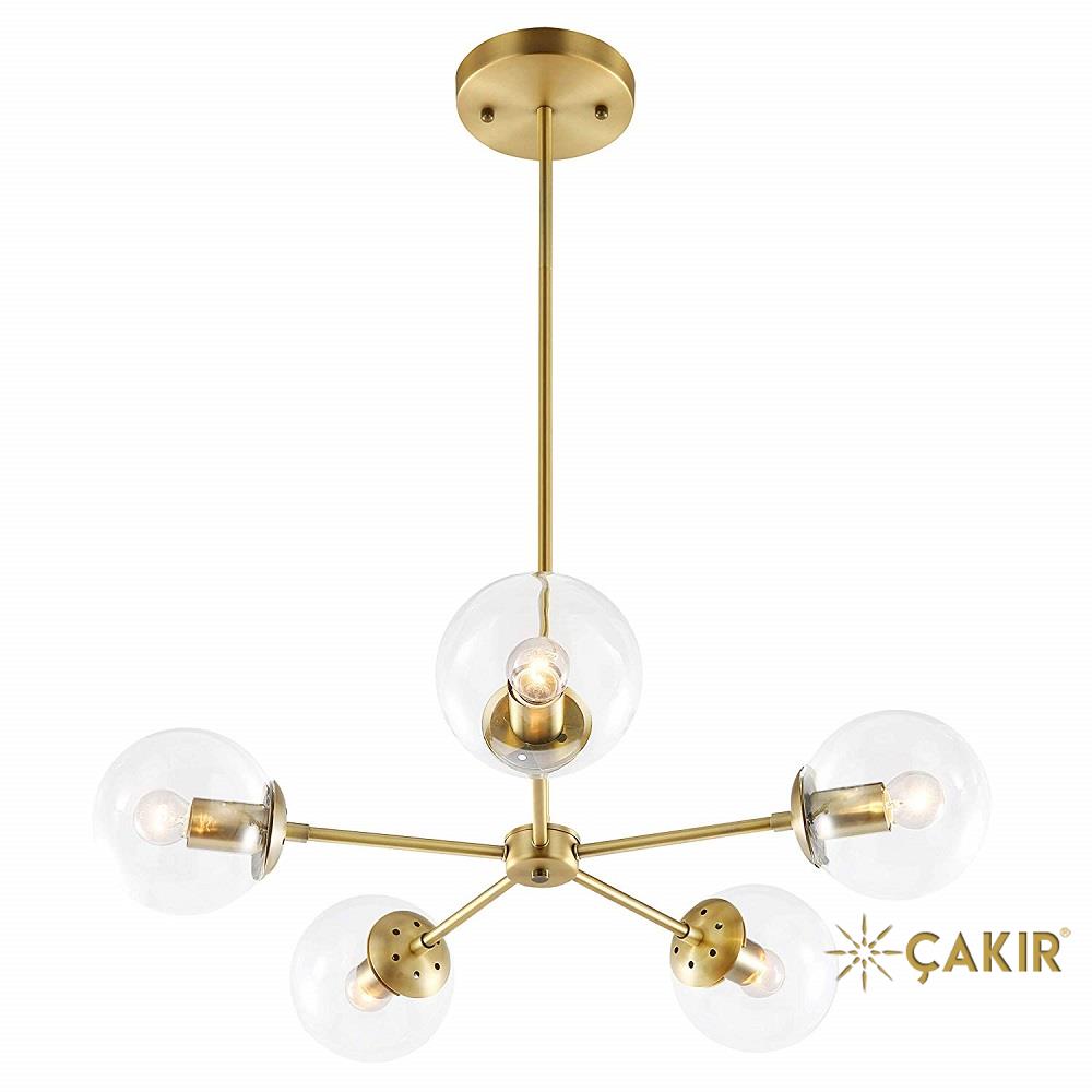 Grammercy 5li Cam Küre Altın Renk Sarkıt