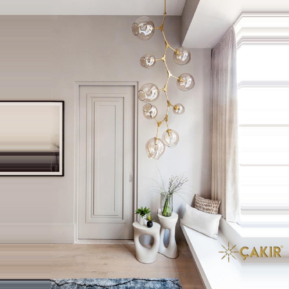 Mesa Soft Gri Küre Camlı Altın Renk Köşe Sarkıtı