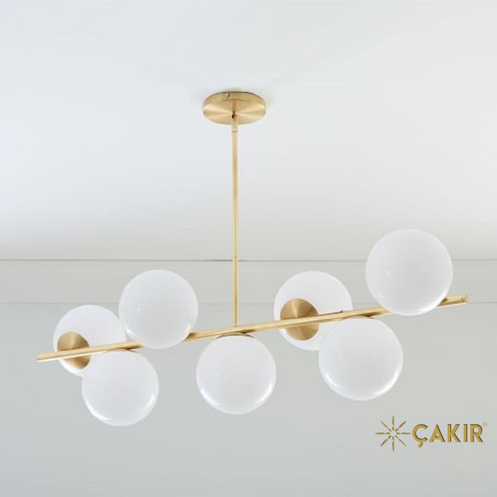 Sphere 7li Sıralı Karpuz Camlı Modern Avize