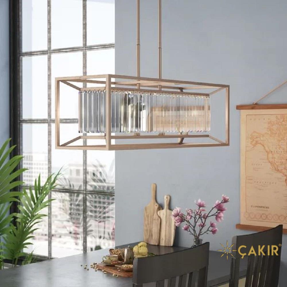 Syracuse 4-Lambalı Yemek Masası Kristal Detaylı Eskitme Avize