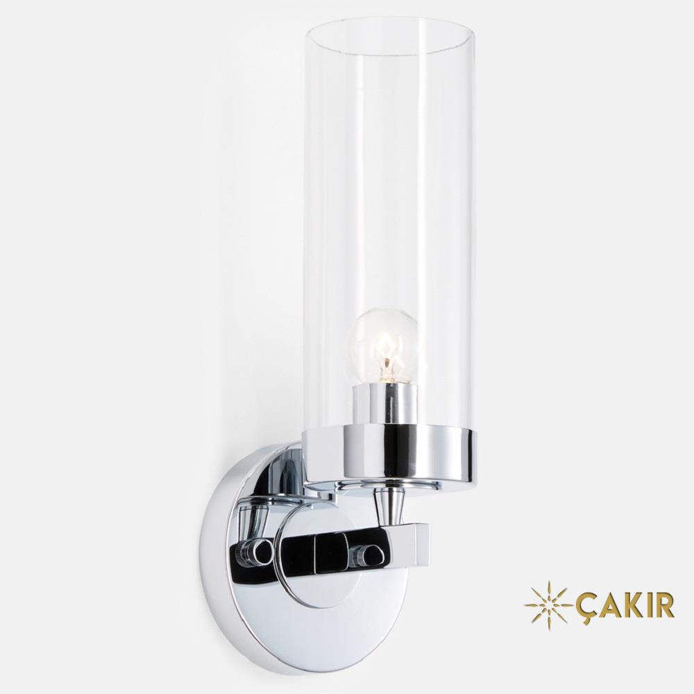 Momo Tekli Modern Silindirik Cam Aplik - Krom