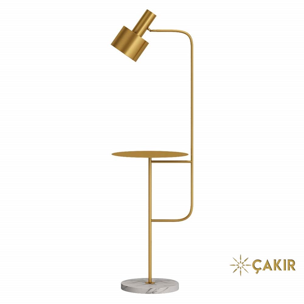 Современный напольный светильник на мраморной ножке Hsyile с золотисто-желтым подносом