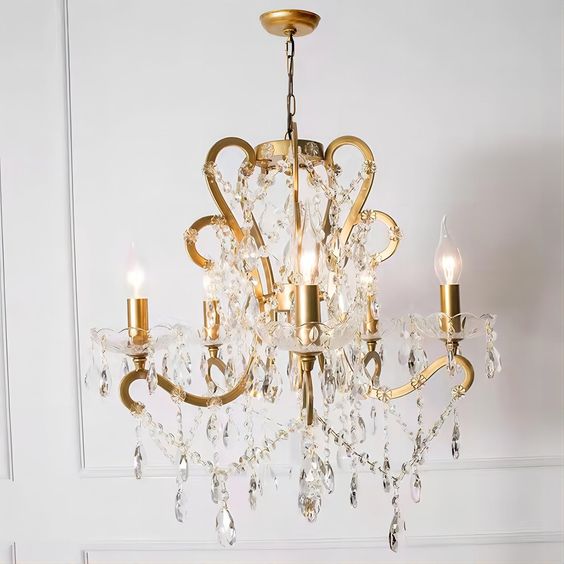 Metal kollu kristal bronz avize