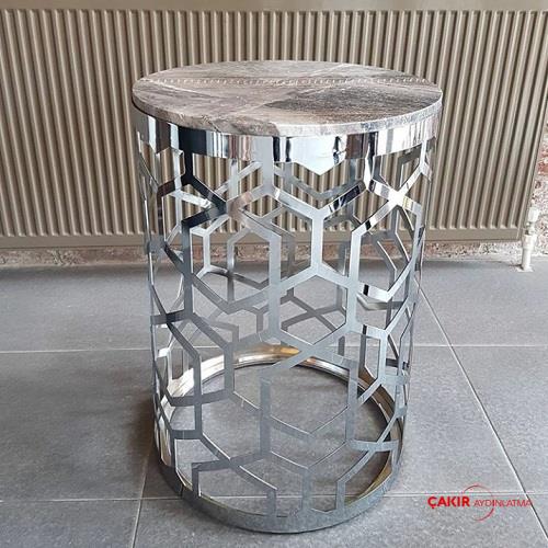 Doğal Taş Mermer Nikel Ayaklı Zigon Sehpa