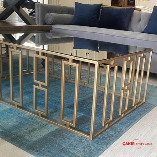 Cradler Pirinç Ayaklı Cam Orta Sehpa
