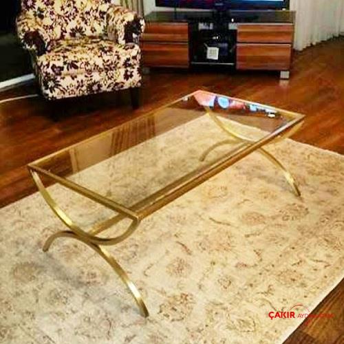 Ukaeran Altın Ayaklı Cam Orta Sehpası