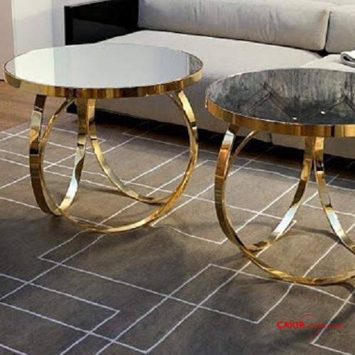 Çakır Home Gold kaplama Siyah Cam Zigon Sehpa
