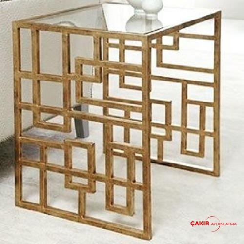 Zoya Pirinç Desenli Cam Yan Sehpa