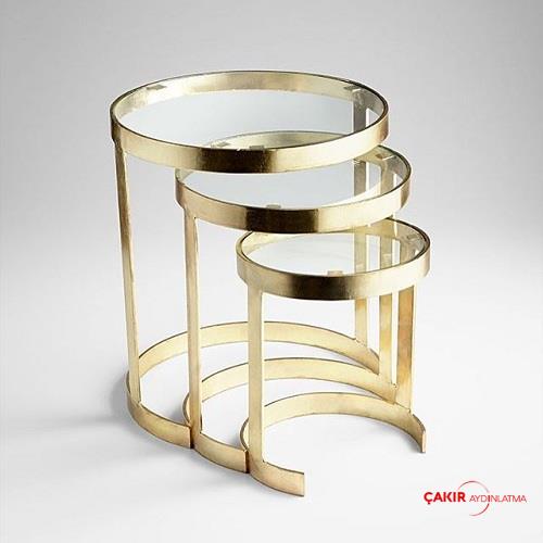 طقم طاولة قهوة زجاجية متداخلة من 3 قطع من نوع Çakır C