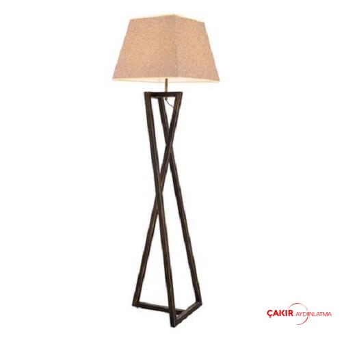 Metal Profil Ayaklı Sarı Sunta Desen Abajurlu Lambader