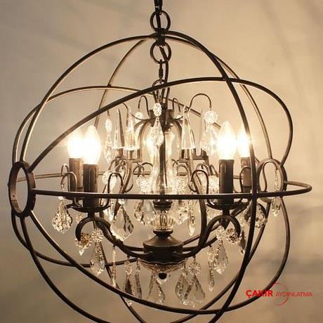 SDE Classic Mat Siyah Sarmalı Kristal Taşlı Avize