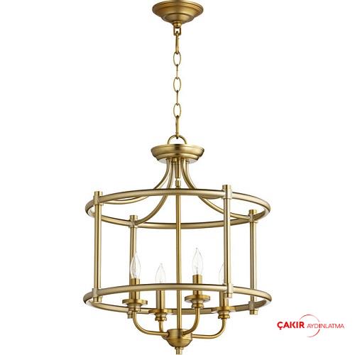 Quorum Rossington 4 Kollu Pirinç Silindirik Kasa Avize