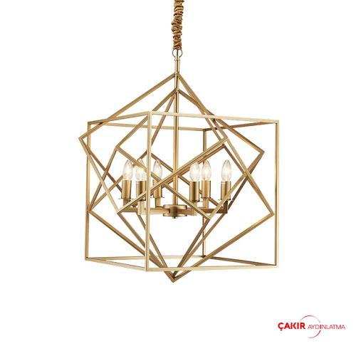 Постмодернистская 6-рожковая кубическая люстра 65 см, золотистого цвета
