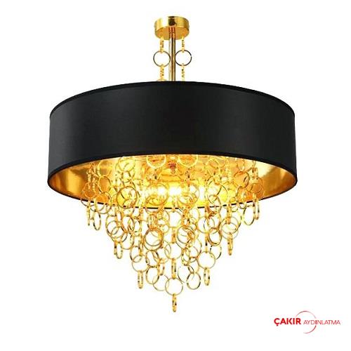 ثريا حديثة باللونين الأسود والذهبي مع تفاصيل حلقة ذهبية