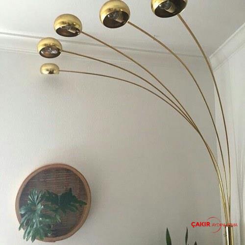 Mid-Century Altın 5 Başlıklı Lambader