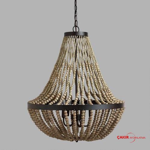 Antique Whitewash Ahşap Boncuklu Avize