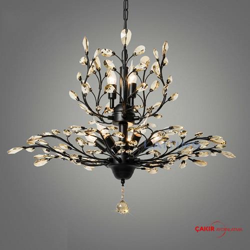 ثريا كريستالية سوداء غير لامعة بتصميم أمريكي عتيق