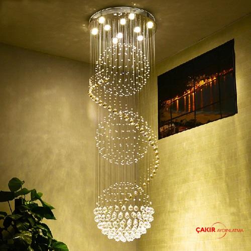 Cozinha Lustres Kristal Yağmur Damlası Detaylı Avize